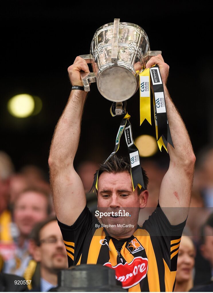 27 September 2014; Kieran Joyce, Kilkenny, lifts the Liam MacCarthy cup. GAA Hurling All Ireland Senior Championship Final Replay, Kilkenny v Tipperary. Croke Park, Dublin. Picture credit: Stephen McCarthy / SPORTSFILE