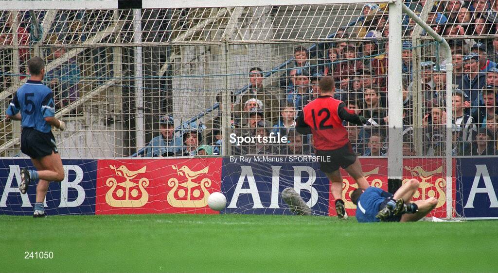 18 September 1994; James McCartan, 12, Down, scores a goal for his side past Dublin goalkeeper John O'Leary. All-Ireland Senior Football Final, Down v Dublin, Croke Park, Dublin. Picture credit; Ray McManus / SPORTSFILE