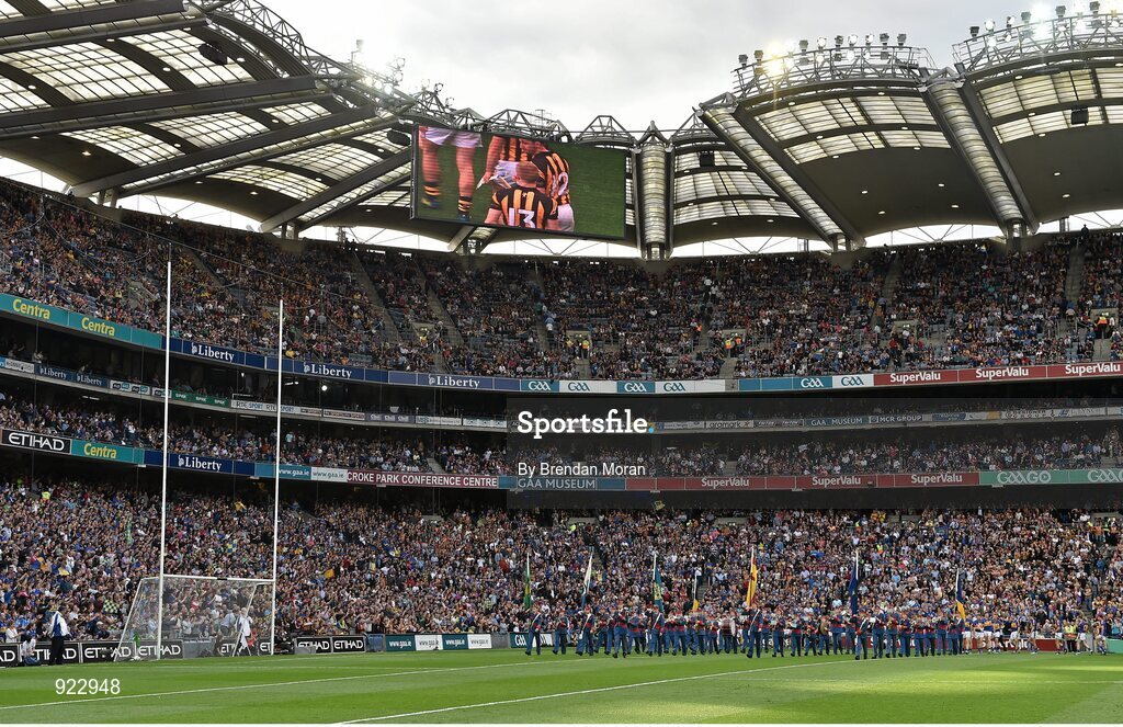 27 September 2014; The teams are led by the artane Band during the pre-match parade. GAA Hurling All Ireland Senior Championship Final Replay, Kilkenny v Tipperary. Croke Park, Dublin. Picture credit: Brendan Moran / SPORTSFILE