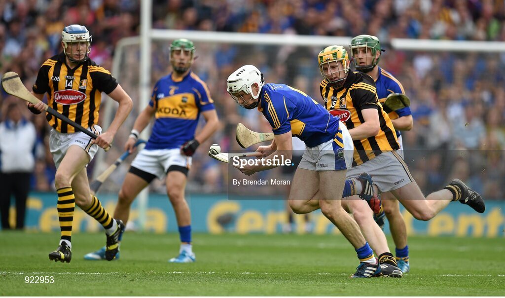 27 September 2014; Brendan Maher, Tipperary, in action against John Power, Kilkenny. GAA Hurling All Ireland Senior Championship Final Replay, Kilkenny v Tipperary. Croke Park, Dublin. Picture credit: Brendan Moran / SPORTSFILE