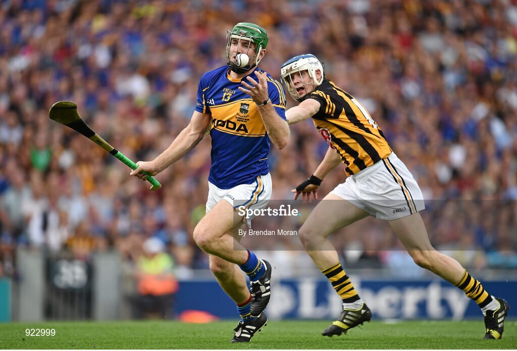 27 September 2014; Noel McGrath, Tipperary, in action against TJ Reid, Kilkenny. GAA Hurling All Ireland Senior Championship Final Replay, Kilkenny v Tipperary. Croke Park, Dublin. Picture credit: Brendan Moran / SPORTSFILE