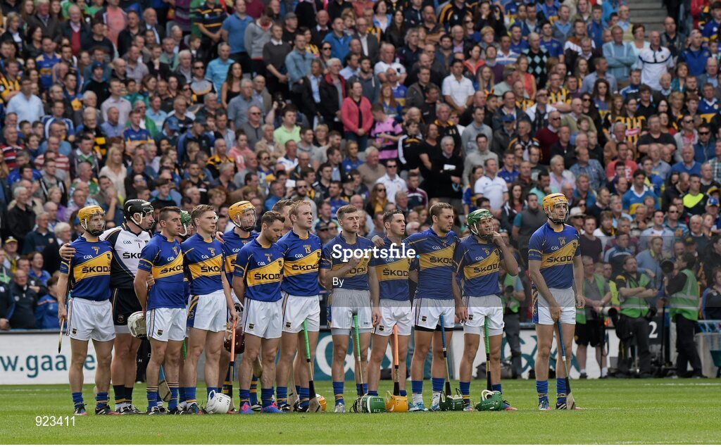 7 September 2014; The Tipperary team during the national anthem. GAA Hurling All Ireland Senior Championship Final, Kilkenny v Tipperary. Croke Park, Dublin. Picture credit: Ray McManus / SPORTSFILE