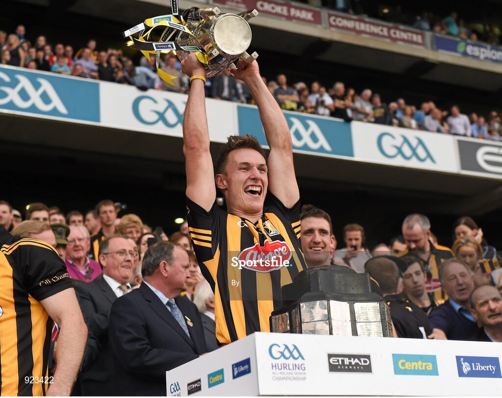 27 September 2014; Kilkenny's Killian Buckley lifts the Liam MacCarthy Cup. GAA Hurling All Ireland Senior Championship Final Replay, Kilkenny v Tipperary. Croke Park, Dublin. Picture credit: Ray McManus / SPORTSFILE