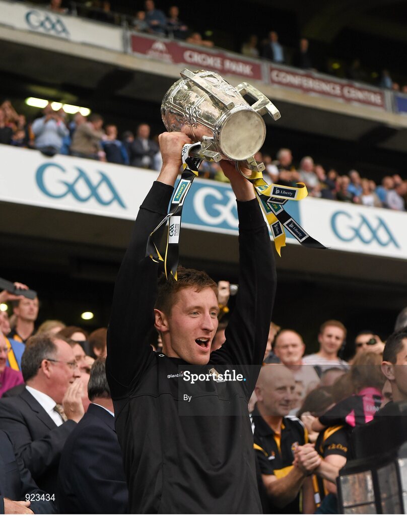 27 September 2014; Kilkenny's Joe Lyng lifts the Liam MacCarthy cup. GAA Hurling All Ireland Senior Championship Final Replay, Kilkenny v Tipperary. Croke Park, Dublin. Picture credit: Ray McManus / SPORTSFILE