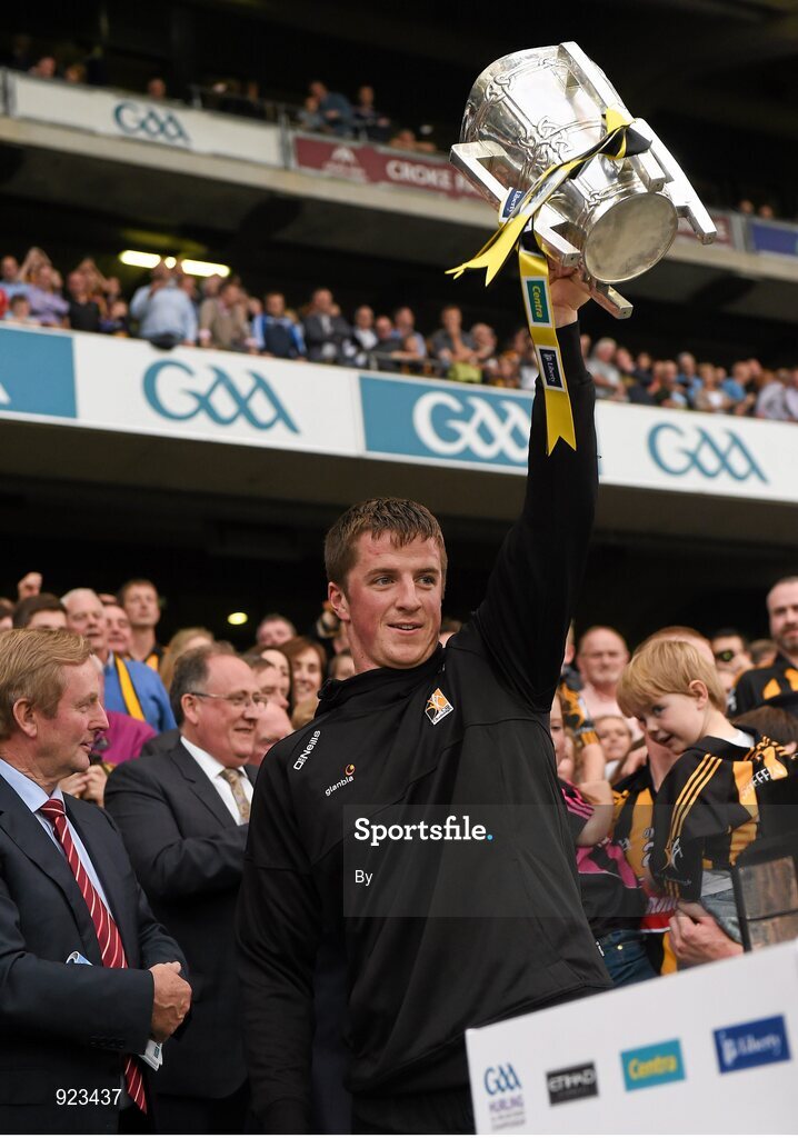 27 September 2014; Kilkenny's Michael Walsh lifts the Liam MacCarthy cup. GAA Hurling All Ireland Senior Championship Final Replay, Kilkenny v Tipperary. Croke Park, Dublin. Picture credit: Ray McManus / SPORTSFILE