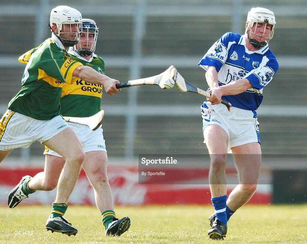 7 April 2007; Joe Fitzpatrick, Laois, in action against Jason Casey, Kerry. Allianz National Hurling League, Division 2, Quarter-Final, Laois v Kerry, Gaelic Grounds, Limerick. Photo by Sportsfile
