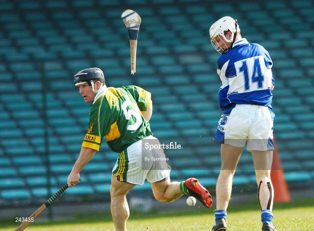 7 April 2007; Tommy Fitzgerald, Laois, in action as his hurley breaks against Bobby O'Sullivan, Kerry. Allianz National Hurling League, Division 2, Quarter-Final, Laois v Kerry, Gaelic Grounds, Limerick. Photo by Sportsfile