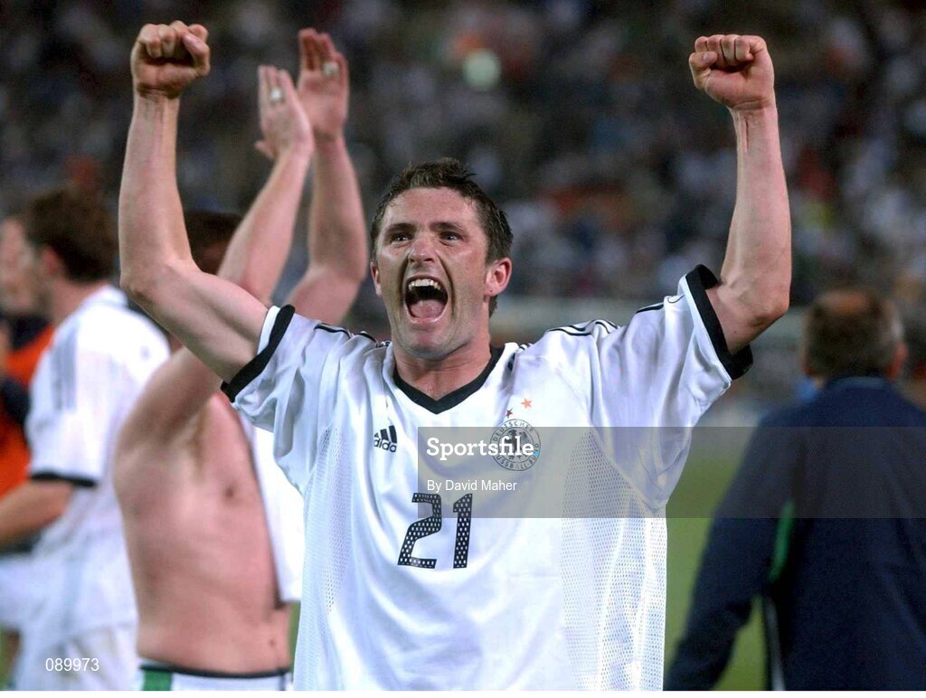 5 June 2002; Robbie Keane, Republic of Ireland, celebrates after the game against Germany. FIFA World Cup Finals, Group E, Republic of Ireland v Germany, Ibaraki Stadium, Ibaraki, Japan. Picture credit: David Maher / SPORTSFILE