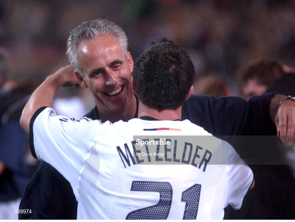 5 June 2002; Mick McCarthy, Republic of Ireland manager celebrates with Robbie Keane after the draw against Germany. FIFA World Cup Finals, Group E, Republic of Ireland v Germany, Ibaraki Stadium, Ibaraki, Japan. Picture credit: David Maher / SPORTSFILE