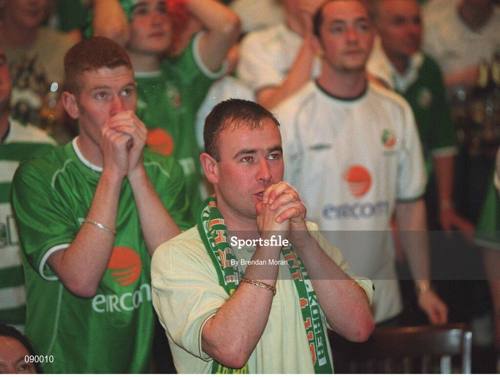 5 June 2002; David Byrne from Ballyfermot, Dublin, watches the final stages of the game. Republic of Ireland v Germany game at the FIFA World Cup Finals. Picture credit: Brendan Moran / SPORTSFILE