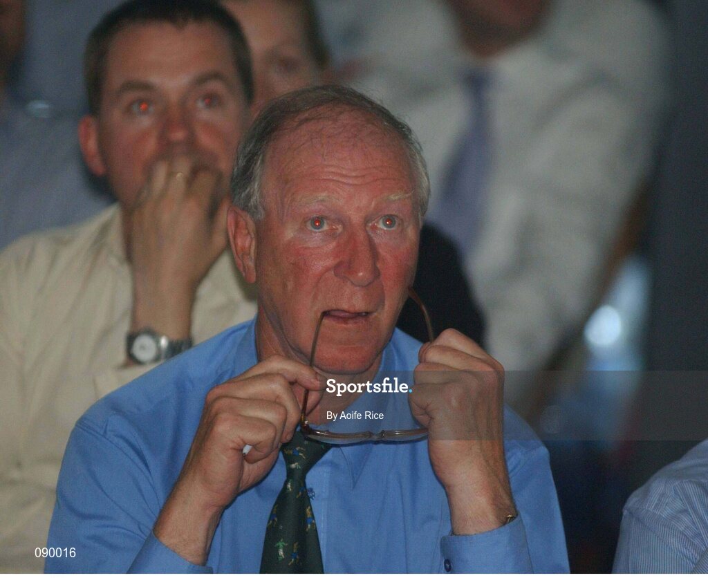 5 June 2002; Former Republic of Ireland Manager Jack Charlton watches the Republic of Ireland v Germany match in the FIFA World Cup Finals. RDS, Ballsbridge, Dublin. Picture credit Aoife Rice / SPORTSFILE