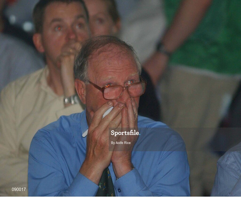 5 June 2002; Former Republic of Ireland Manager Jack Charlton watches the Republic of Ireland v Germany match in the FIFA World Cup Finals. RDS, Ballsbridge, Dublin. Picture credit Aoife Rice / SPORTSFILE