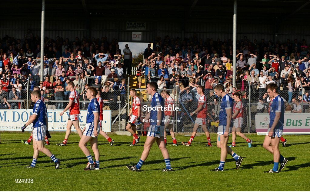 12 October 2014; The Cratloe and Eire Og teams during the pre-match parade. Clare County Senior Football Championship Final, Cratloe v Eire Og. Cusack Park, Ennis, Co. Clare. Picture credit: Diarmuid Greene / SPORTSFILE