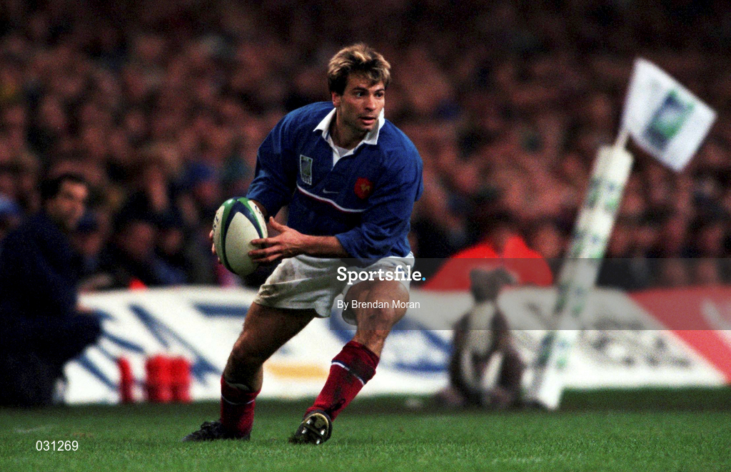 6 November 1999; Christophe Dominici of France during the Rugby World Cup Final match between Australia and France at the Millenium Stadium in Cardiff, Wales. Photo by Brendan Moran/Sportsfile