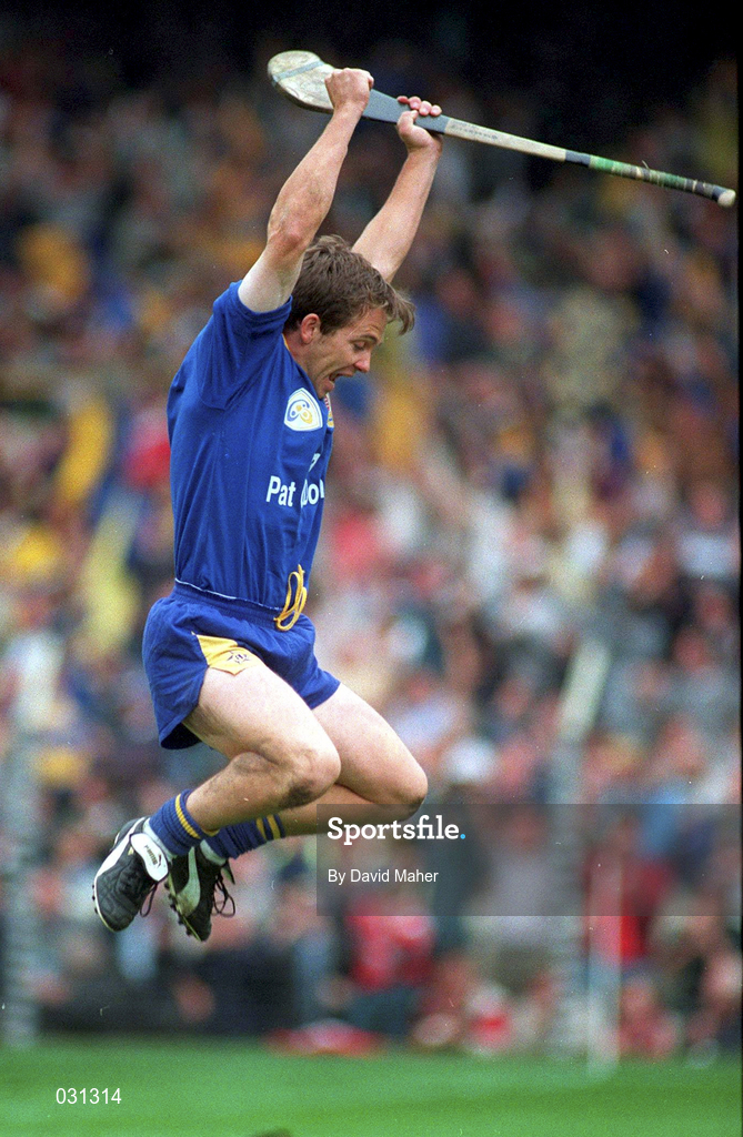 3 September 1995; Clare goalkeeper David Fitzgerald celebrates his side's victory over Offaly in the Guinness All-Ireland Senior Hurling Championship Final at Croke Park in Dublin. Photo by David Maher/Sportsfile