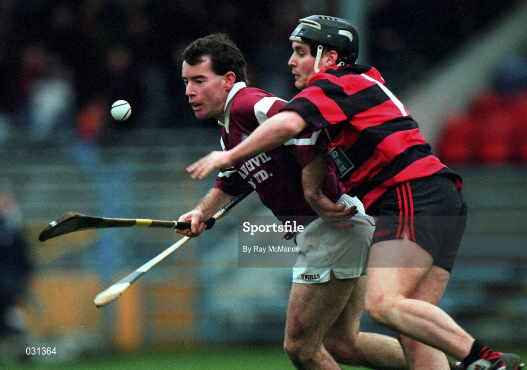 28 November 1999; Ger Hoey of St. Joseph's Doora-Barefield in action against Darragh O'Sullivan of Ballygunner during the AIB Munster Senior Club Hurling Championship Final match between Ballygunner and St. Joseph's Doora-Barefield at Semple Stadium in Thurles, Tipperary. Photo by Ray McManus/Sportsfile