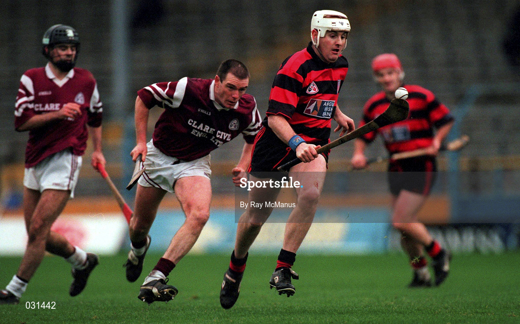 28 November 1999; Fergal Hartley of Ballygunner in action against Ciaran O'Neill of St. Joseph's Doora-Barefield during the AIB Munster Senior Club Hurling Championship Final match between Ballygunner and St. Joseph's Doora-Barefield at Semple Stadium in Thurles, Tipperary. Photo by Ray McManus/Sportsfile