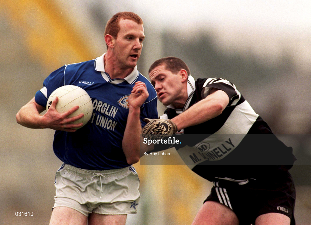 7 November 1999; Liam Hassett of Laune Rangers in action against Kieran Burns of Doonbeg during the AIB Munster Senior Club Football Championship semi-final match between Doonbeg and Laune Rangers at Fitzgerald Stadium in Killarney, Kerry. Photo by Ray Lohan/Sportsfile