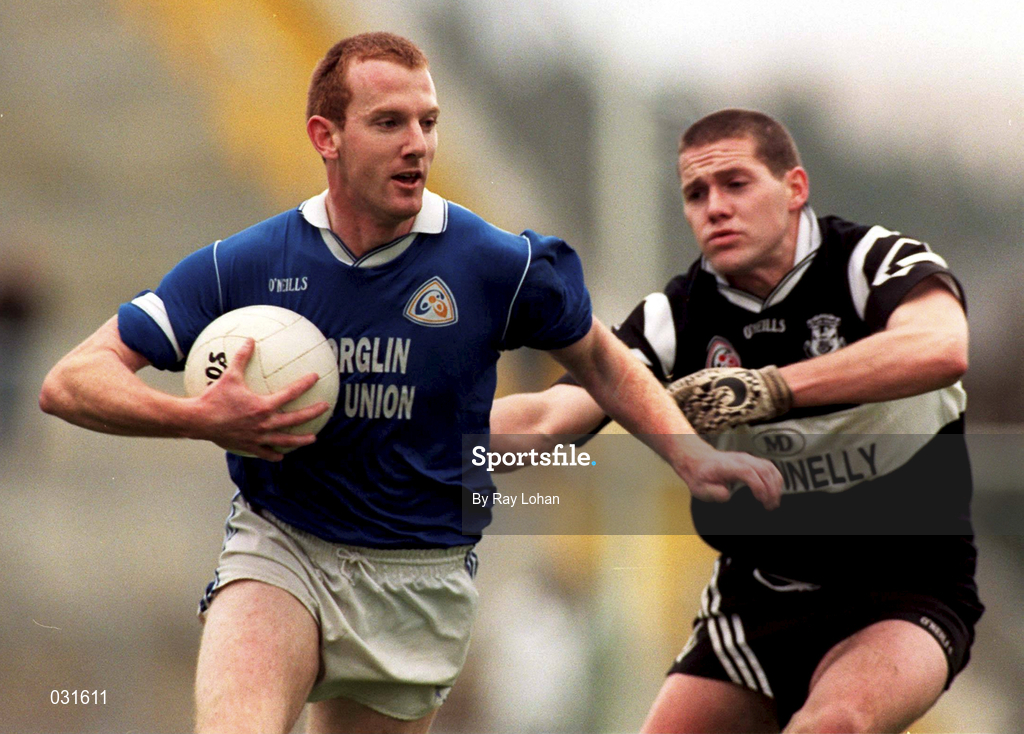 7 November 1999; Liam Hassett of Laune Rangers in action against Kieran Burns of Doonbeg during the AIB Munster Senior Club Football Championship semi-final match between Doonbeg and Laune Rangers at Fitzgerald Stadium in Killarney, Kerry. Photo by Ray Lohan/Sportsfile