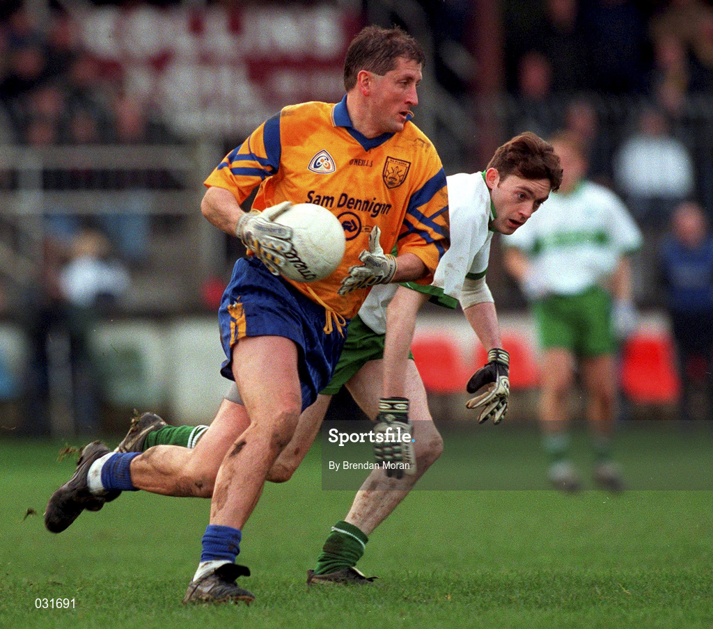 21 November 1999; Mick Galvin of Na Fianna in action against Colm O'Keeffe of Portlaoise during the AIB Leinster Senior Club Football Championship Semi-Final match Na Fianna and Portlaoise at St Conleth's Park in Newbridge, Kildare. Photo by Brendan Moran/Sportsfile
