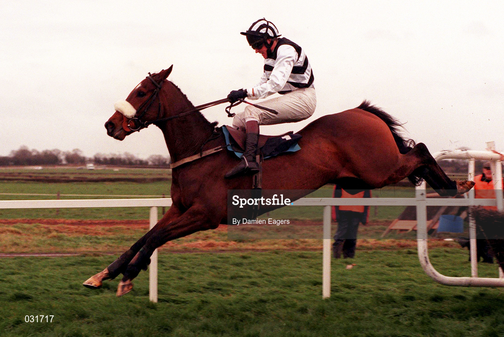 28 November 1999; Moscow Flyer, with Barry Geraghty up, jumps the last to win The Pembroke Electrical Royal Bond Novice Hurdle at Fairyhouse Racecourse in Ratoath, Meath. Photo by Damien Eagers/Sportsfile