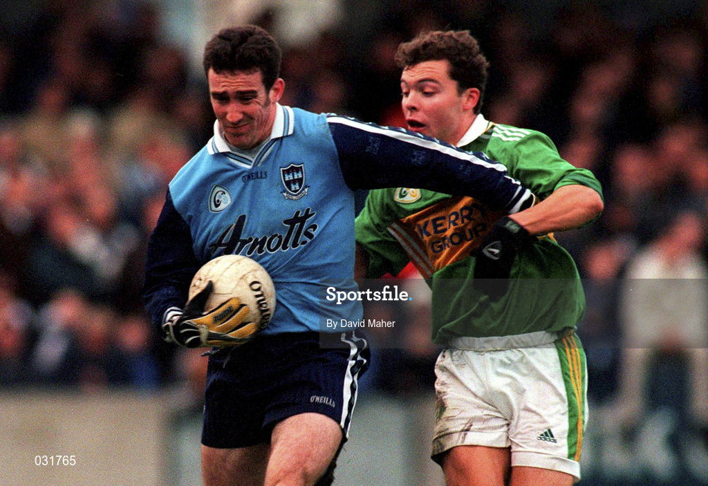 28 November 1999; Paddy Christie of Dublin in action against John McGlynn of Kerry during the Church & General National Football League match between Dublin and Kerry at Parnell Park in Dublin. Photo by David Maher/Sportsfile