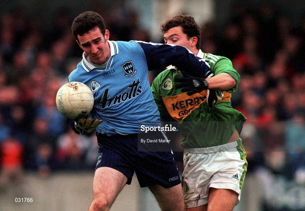 28 November 1999; Paddy Christie of Dublin in action against John McGlynn of Kerry during the Church & General National Football League match between Dublin and Kerry at Parnell Park in Dublin. Photo by David Maher/Sportsfile