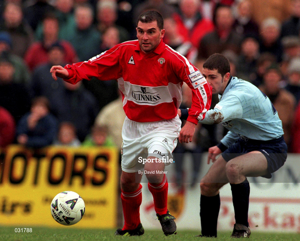 5 December 1999; Pat Morley of Cork City in action against Owen Heary of Shelbourne during the Eircom League Premier Division match between Cork City and Shelbourne at Turner's Cross in Cork. Photo by David Maher/Sportsfile
