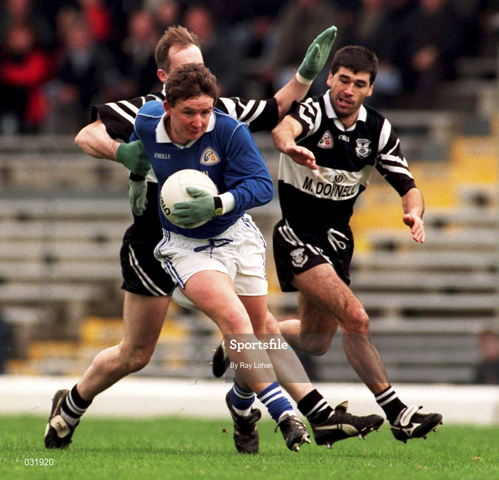 7 November 1999; Shane O'Sullivan of Laune Rangers in action against Ciaran O'Mahoney of Doonbeg during the AIB Munster Senior Club Football Championship semi-final match between Doonbeg and Laune Rangers at Fitzgerald Stadium in Killarney, Kerry. Photo by Ray Lohan/Sportsfile