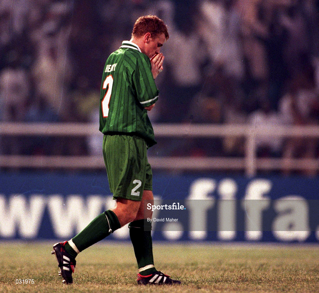 14 April 1999; Thomas Heary of Republic of Ireland reacts after missing a penalty during a shoot-out during the 1999 FIFA World Youth Championship Round of 16 match between Nigeria v Republic of Ireland at the Sani Abacha Stadium in Kano, Nigeria. Photo by David Maher/Sportsfile