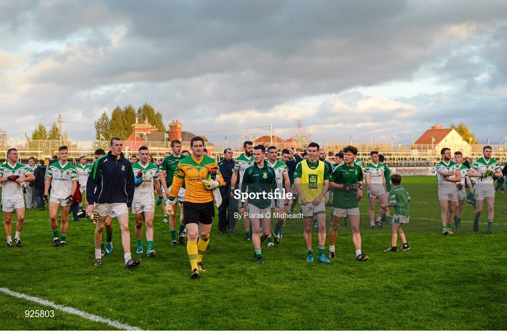 19 October 2014; Moorefield players leave the field after the game ended in a draw. Kildare County Senior Football Championship Final, Sarsfields v Moorefield, St Conleth's Park, Newbridge, Co. Kildare. Picture credit: Piaras Ó Mídheach / SPORTSFILE