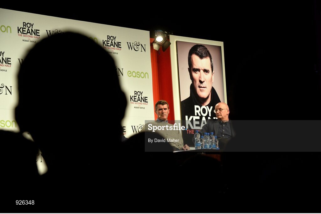 22 October 2014; Pictured is legendary former professional football player and current Republic of Ireland assistant manager Roy Keane who marked the launch of his new book 'The Second Half' at an exclusive Eason event in the RDS. Joined on stage with co-author of the book, Roddy Doyle, Keane treated fans to some great insights into his life and achievements. Keane’s book, The Second Half, is currently on sale in Eason stores nationwide and online at www.easons.com. RDS, Ballsbridge, Dublin. Picture credit: David Maher / SPORTSFILE