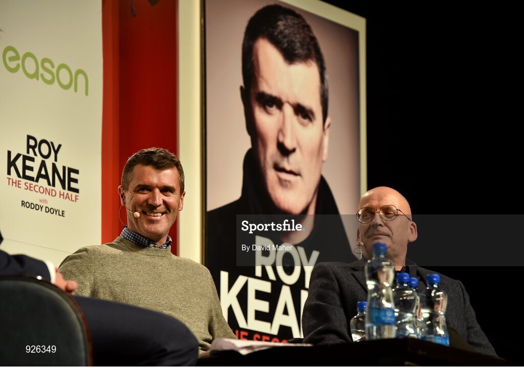 22 October 2014; Pictured is legendary former professional football player and current Republic of Ireland assistant manager Roy Keane who marked the launch of his new book 'The Second Half' at an exclusive Eason event in the RDS. Joined on stage with co-author of the book, Roddy Doyle, Keane treated fans to some great insights into his life and achievements. Keane’s book, The Second Half, is currently on sale in Eason stores nationwide and online at www.easons.com. RDS, Ballsbridge, Dublin. Picture credit: David Maher / SPORTSFILE