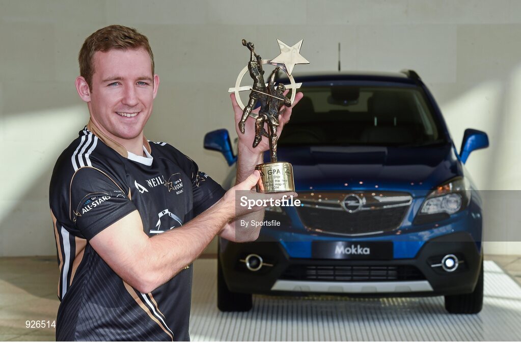 24 October 2014; Kilkenny hurler Richie Hogan with his 2014 GAA GPA All-Star Player of the Year award. Convention Centre, Dublin. Photo by Sportsfile
