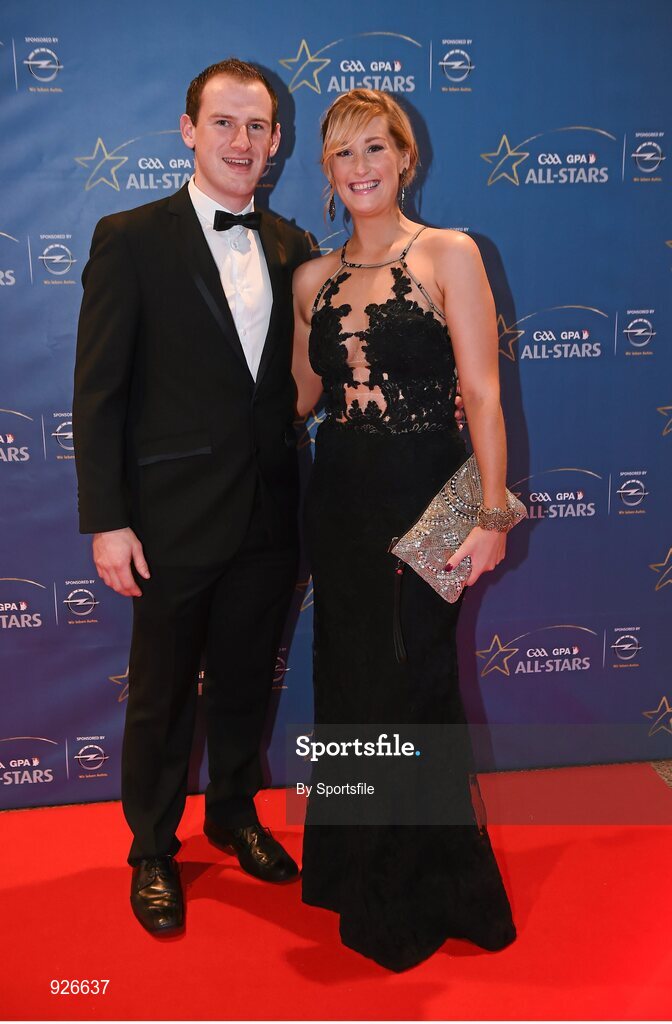 24 October 2014; Westmeath hurler John Gilligan and Katie Sommers at the GAA GPA All-Star Awards 2014, sponsored by Opel, in the Convention Centre, Dublin. Photo by Sportsfile