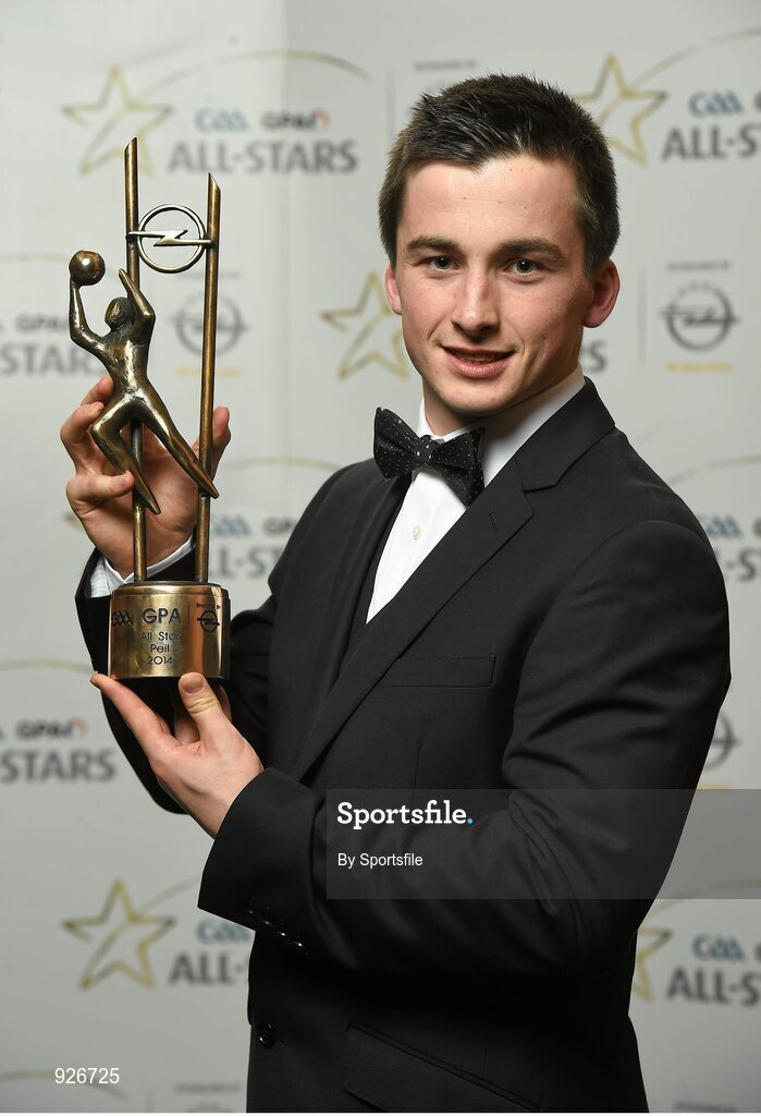 24 October 2014; Kerry footballer Paul Murphy with his 2014 GAA GPA All-Star award at the 2014 GAA GPA All-Star Awards, sponsored by Opel. Convention Centre, Dublin. Photo by Sportsfile