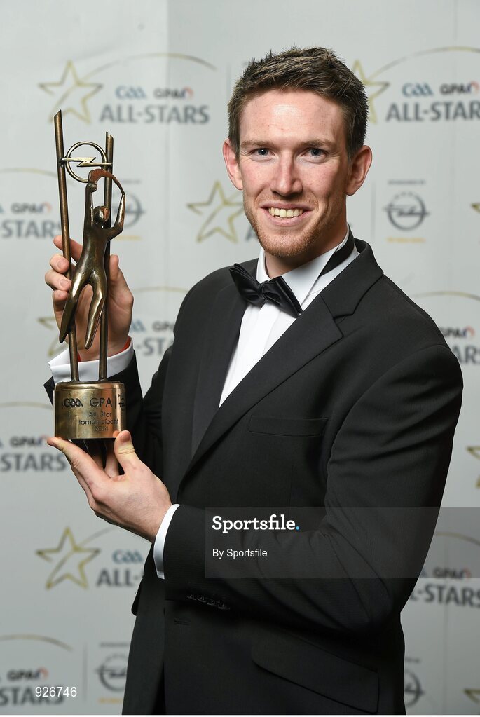 24 October 2014; Limerick hurler Seamus Hickey with his 2014 GAA GPA All-Star award at the 2014 GAA GPA All-Star Awards, sponsored by Opel. Convention Centre, Dublin. Photo by Sportsfile