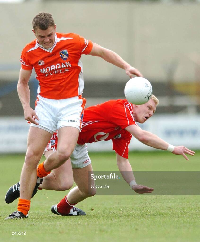 22 April 2007; Paul Courtney, Armagh, in action against Carthach Keane, Cork. Cadbury All-Ireland U21 Football Championship Semi-Final, Cork v Armagh, O'Moore Park, Portlaoise, Co. Laois. Photo by Sportsfile
