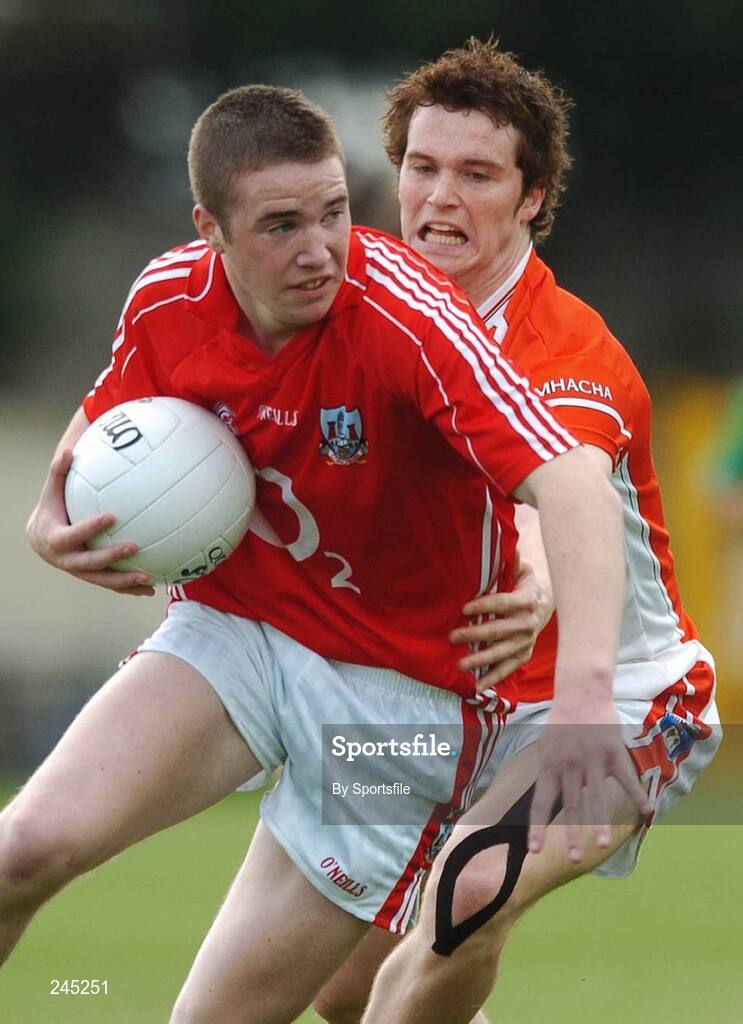 22 April 2007; Colm O'Neill, Cork, in action against Paul Kernan, Armagh. Cadbury All-Ireland U21 Football Championship Semi-Final, Cork v Armagh, O'Moore Park, Portlaoise, Co. Laois. Photo by Sportsfile