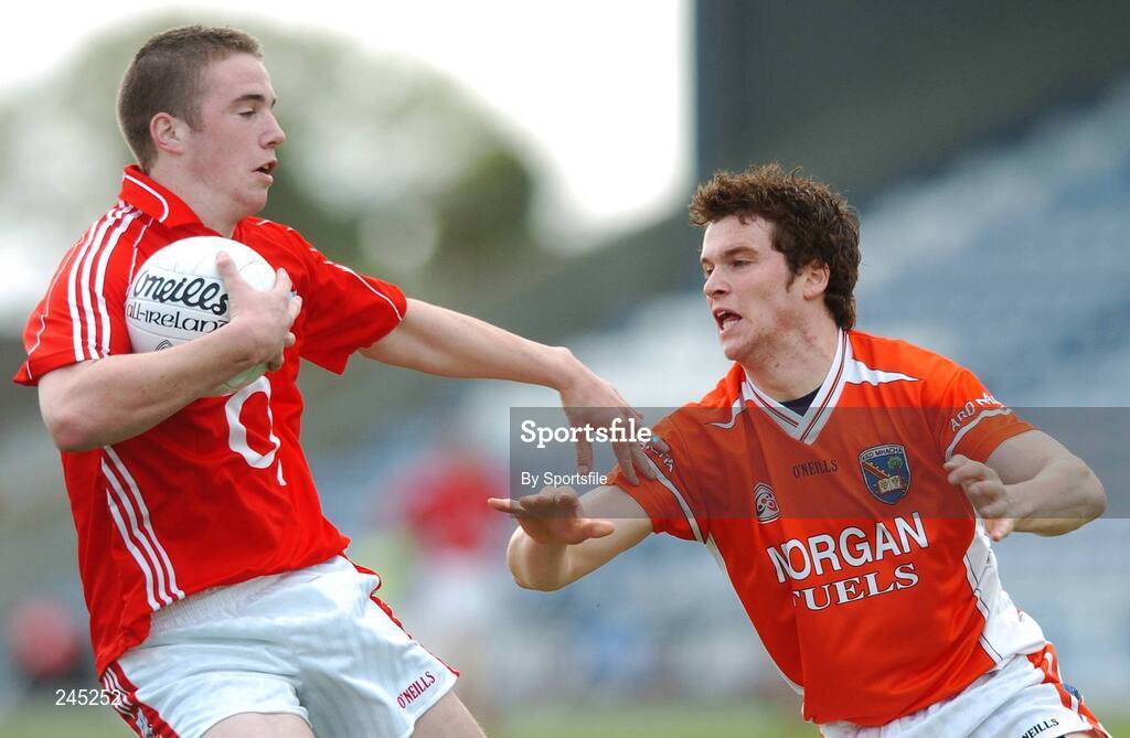 22 April 2007; Colm O'Neill, Cork, in action against Paul Kernan, Armagh. Cadbury All-Ireland U21 Football Championship Semi-Final, Cork v Armagh, O'Moore Park, Portlaoise, Co. Laois. Photo by Sportsfile