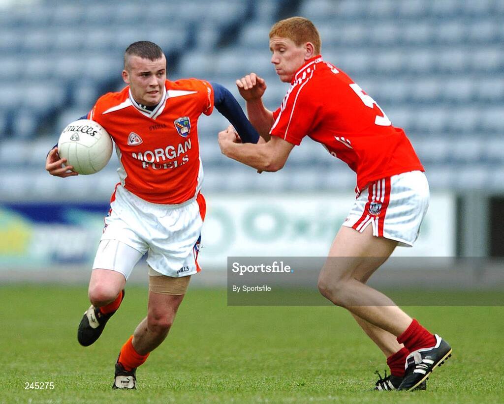 22 April 2007; Kevin O'Rourke, Armagh, in action against Stephen O'Donoghue, Cork. Cadbury All-Ireland U21 Football Championship Semi-Final, Cork v Armagh, O'Moore Park, Portlaoise, Co. Laois. Photo by Sportsfile
