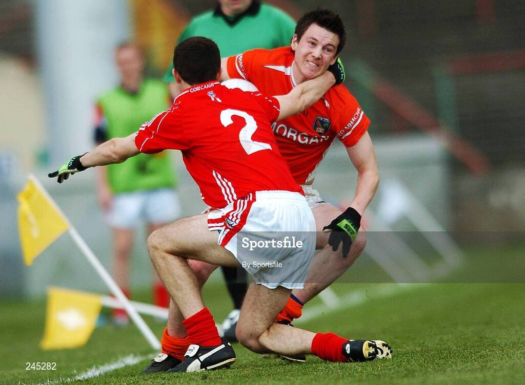 22 April 2007; Stefan Forker, Armagh, in action against Ray Carey, Cork. Cadbury All-Ireland U21 Football Championship Semi-Final, Cork v Armagh, O'Moore Park, Portlaoise, Co. Laois. Photo by Sportsfile