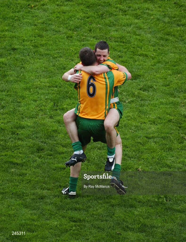 22 April 2007; Barry Dunnion celebrates with his Donegal team-mate Barry Monaghan. Allianz National Football League, Division 1, Final, Mayo v Donegal, Croke Park, Co. Dublin. Picture credit: Ray McManus / SPORTSFILE