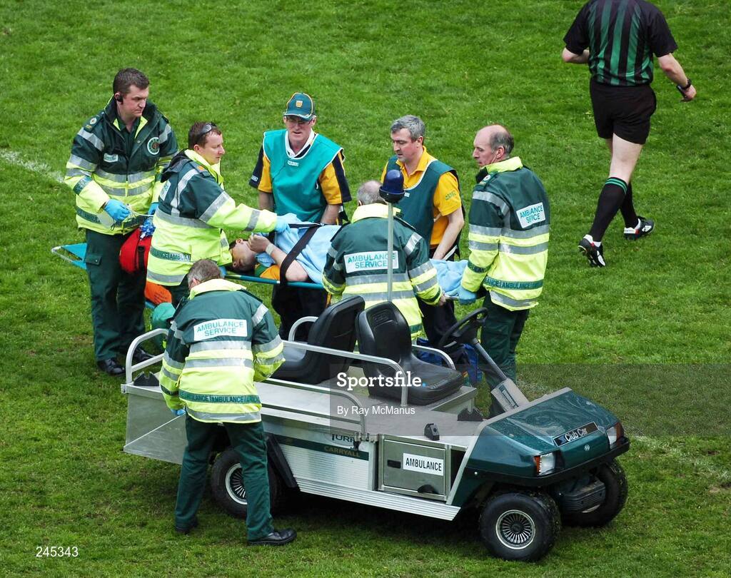22 April 2007; Ciaran Bonner, Donegal, is stretchered off. Allianz National Football League, Division 1, Final, Mayo v Donegal, Croke Park, Co. Dublin. Picture credit: Ray McManus / SPORTSFILE