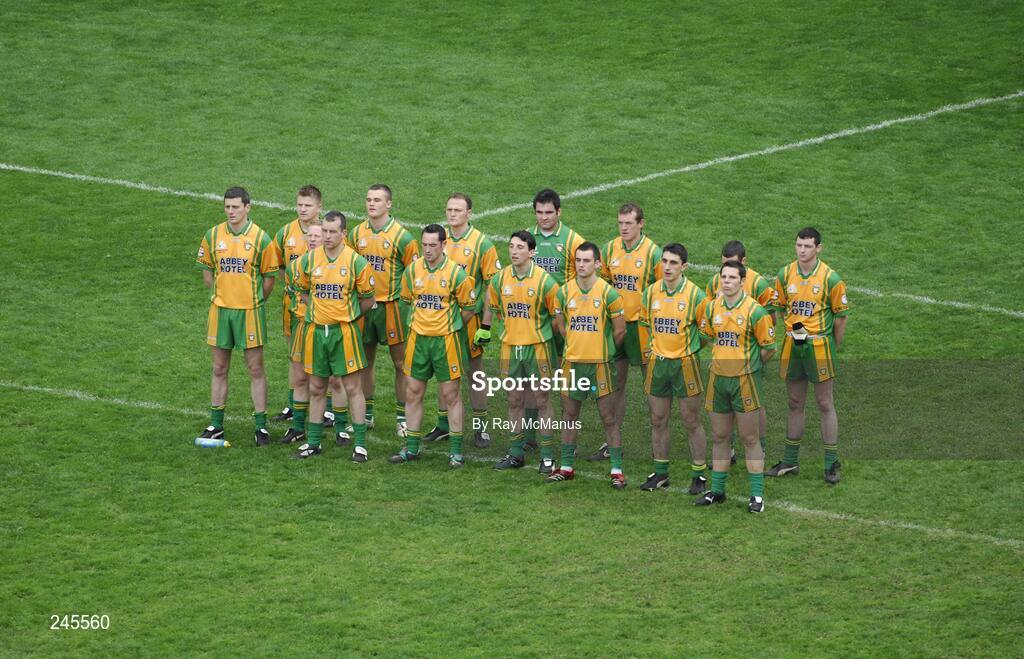 22 April 2007; The Donegal team stand for the National Anthem. Allianz National Football League, Division 1, Final, Mayo v Donegal, Croke Park, Co. Dublin. Picture credit: Ray McManus / SPORTSFILE