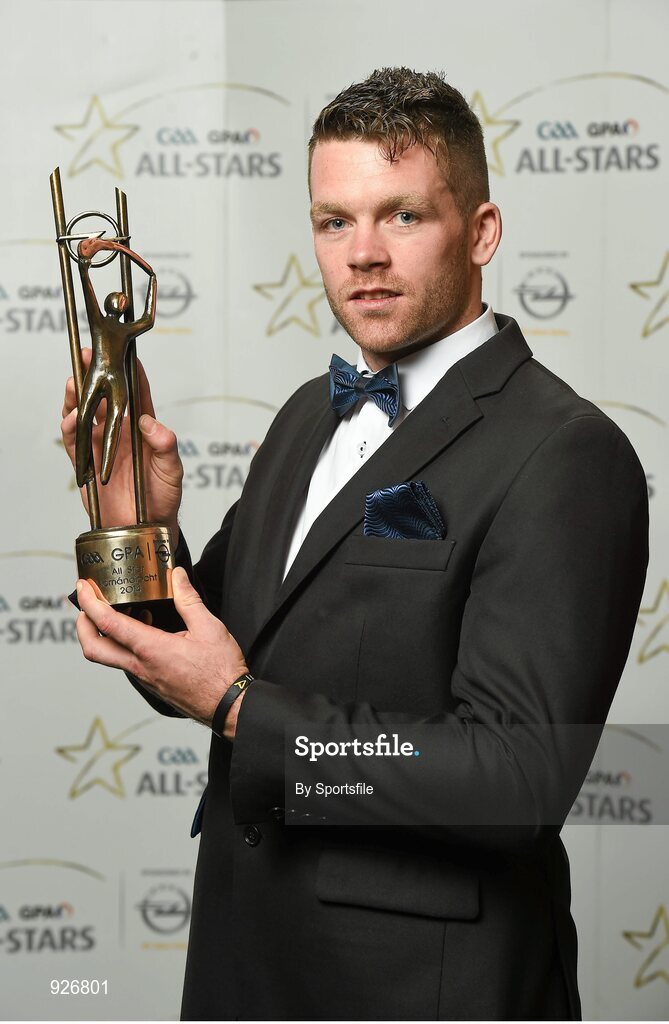 24 October 2014; Tipperary hurler Padraic Maher with his 2014 GAA GPA All-Star award at the 2014 GAA GPA All-Star Awards, sponsored by Opel. Convention Centre, Dublin. Photo by Sportsfile