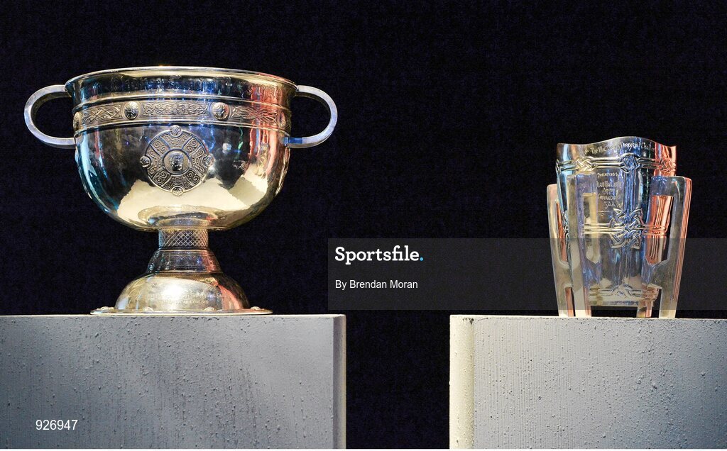 24 October 2014; A general view of the Sam Maguire Cup and Liam MacCarthy Cup during the 2014 GAA GPA All-Star Awards, sponsored by Opel. Convention Centre, Dublin. Picture credit: Brendan Moran / SPORTSFILE