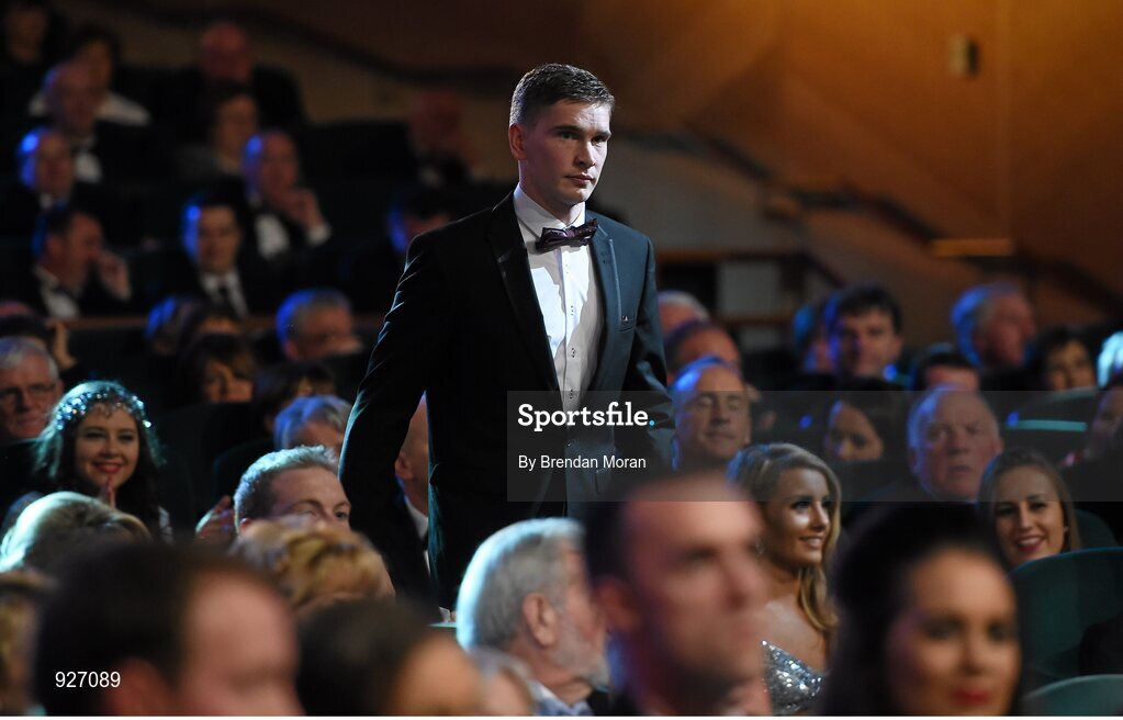 24 October 2014; Brendan Maher, Tipperary, makes his way on stage to receive his All-Star award during the 2014 GAA GPA All-Star Awards, sponsored by Opel. Convention Centre, Dublin.  Picture credit: Brendan Moran / SPORTSFILE