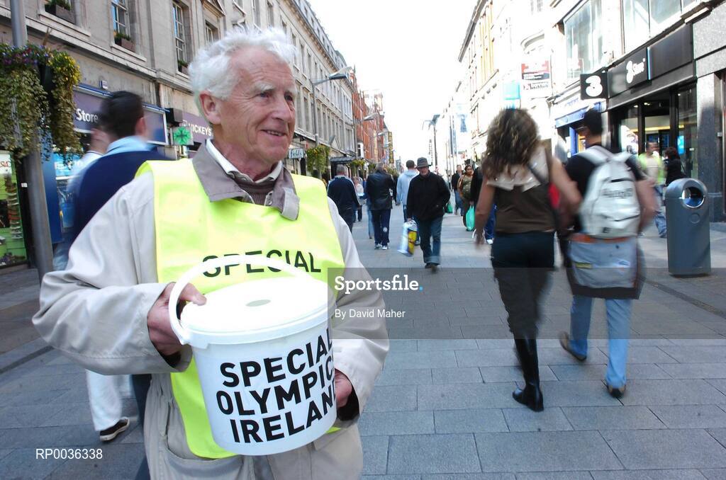 27 April 2007; Local volunteer Paddy O'Meara, from Clontarf, Co.Dublin, collecting donations on Henry Street, during the Special Olympics "Road to China" Collection Day, the aim of which is to provide more opportunities for people with a learning difficulty in their own communities and to help prepare Team Ireland for the 2007 World Games in China in October. Henry Street, Dublin. Picture credit: David Maher / SPORTSFILE