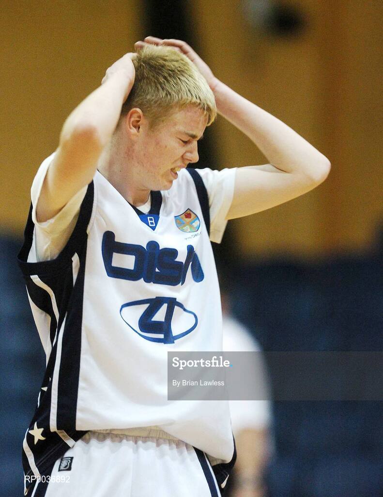 9 May 2007; Paul Gannon, St. Joseph's College, reacts at the final buzzer. Schools Basketball Second Year Finals, A Boys Final, St. Joseph's College, Galway v St. Brendan's College, Killarney, National Basketball Arena, Tallaght, Dublin. Picture credit: Brian Lawless / SPORTSFILE  *** Local Caption *** *** no team names available ***